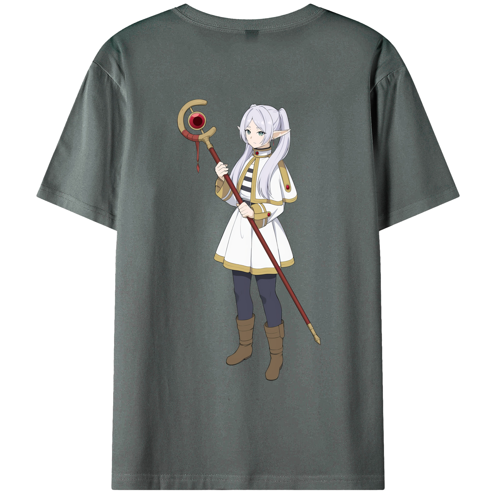 （画像用） 葬送のフリーレン Frieren 綿100％ メンズ半袖Tシャツ（バックプリント） 通気性